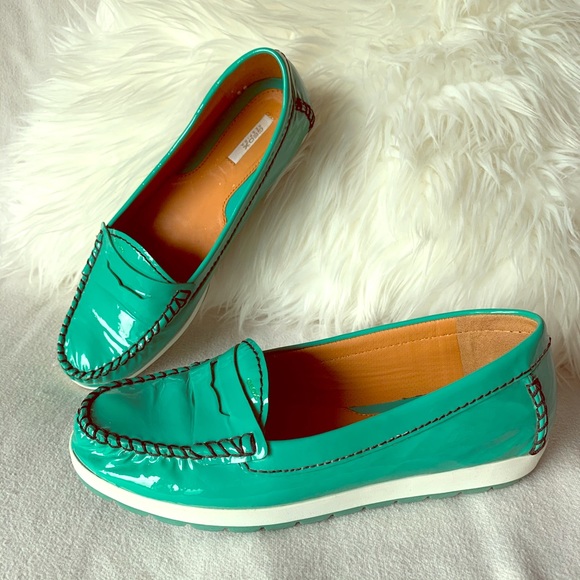Geox Shoes - Geox Green Patent Leather Moc Penny Loafers